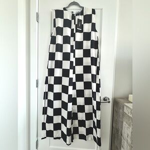 Black and White Checkered Sleeveless Wide-leg Jumpsuit